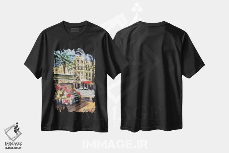 تیشرت مشکی طرح دار بارسلون اسپانیا، دکور معاصر اثر ناتالی مک | immage.ir