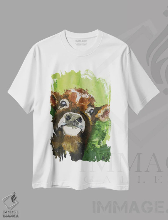 تیشرت سفید طرح دار گوساله، دکور روستایی اثر ناتالی مک | فروشگاه ایماژ