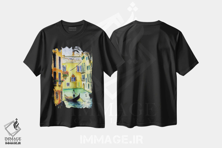 تیشرت مشکی طرح دار ونیز، دکور معاصر اثر ناتالی مک | فروشگاه ایماژ