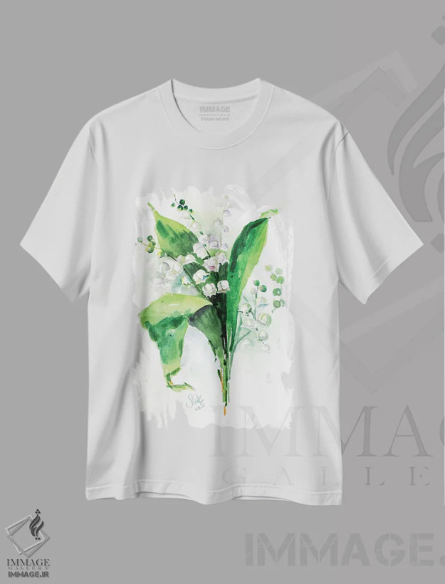 تیشرت سفید طرح دار گل برف II اثر ناتالی مک | فروشگاه ایماژ