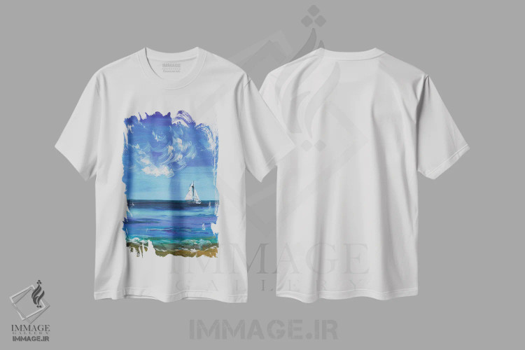 تیشرت سفید طرح دار قایق بادبانی I، دکور ساحلی اثر ناتالی مک | immage.ir