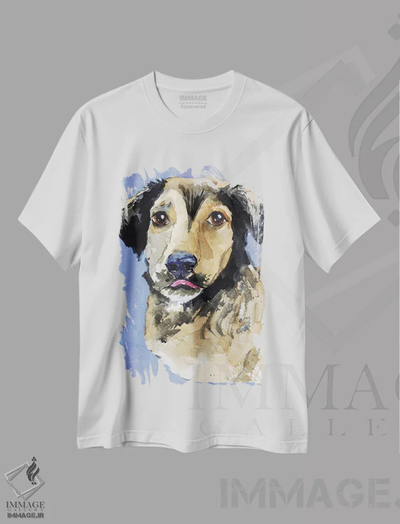 تیشرت سفید طرح دار سگ گله، دکور معاصر اثر ناتالی مک | فروشگاه ایماژ