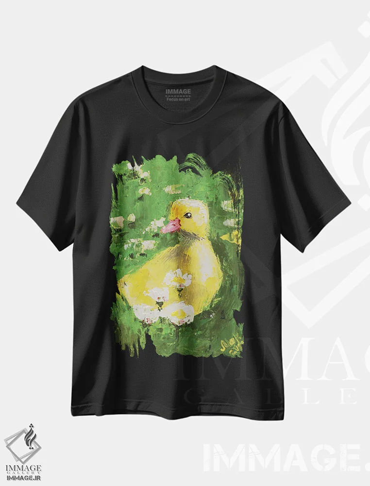 تیشرت مشکی طرح دار جوجه اردک، دکور روستایی اثر ناتالی مک | فروشگاه ایماژ
