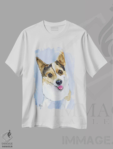 تیشرت سفید طرح دار سگ کورگی، دکور معاصر اثر ناتالی مک | فروشگاه ایماژ