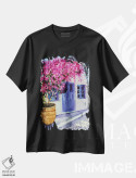 تیشرت مشکی طرح دار گل کاغذی یونان، دکور معاصر اثر ناتالی مک | فروشگاه ایماژ