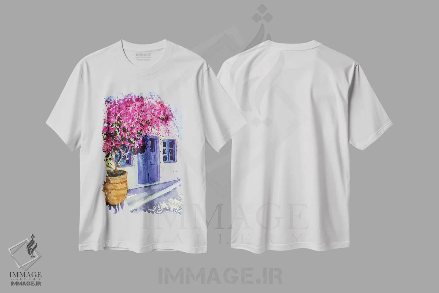 تیشرت سفید طرح دار گل کاغذی یونان، دکور معاصر اثر ناتالی مک | immage.ir