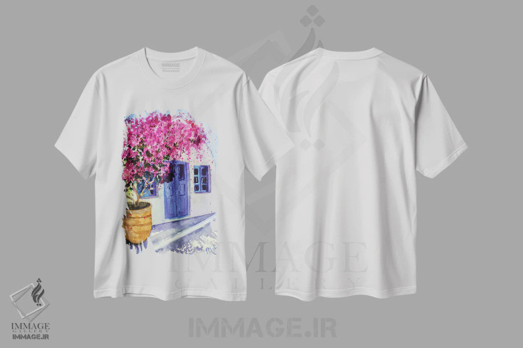 تیشرت سفید طرح دار گل کاغذی یونان، دکور معاصر اثر ناتالی مک | immage.ir