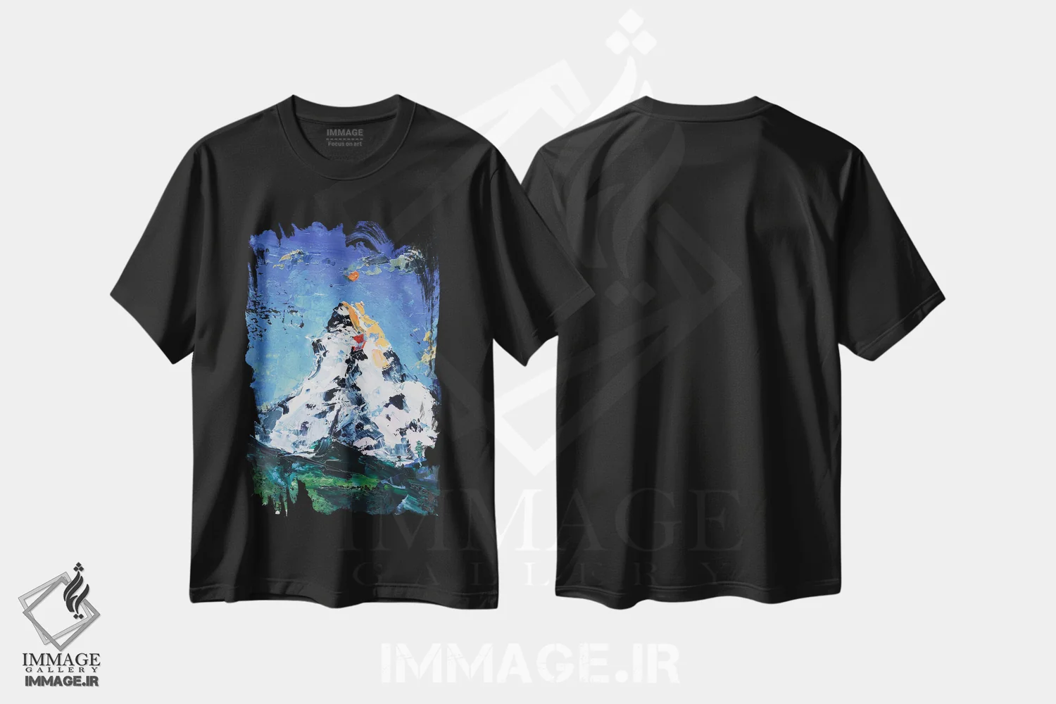 تیشرت مشکی طرح دار رشته کوه ماترهورن، دکور معاصر اثر ناتالی مک | فروشگاه ایماژ