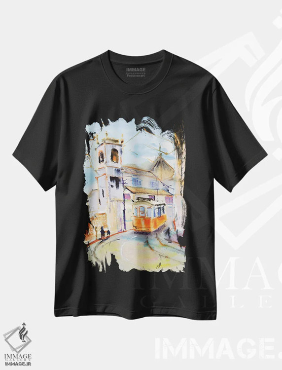 تیشرت مشکی طرح دار ترام زرد لیسبون، دکور معاصر اثر ناتالی مک | immage.ir