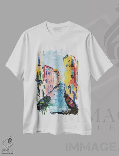 تیشرت سفید طرح دار ونیز VI، دکور معاصر اثر ناتالی مک | فروشگاه ایماژ