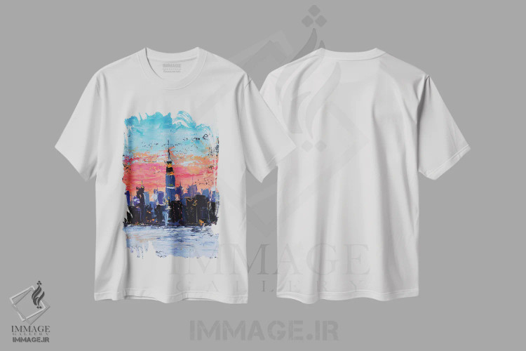 تیشرت سفید طرح دار منظره شبانه افق نیویورک، دکور معاصر اثر ناتالی مک | immage.ir