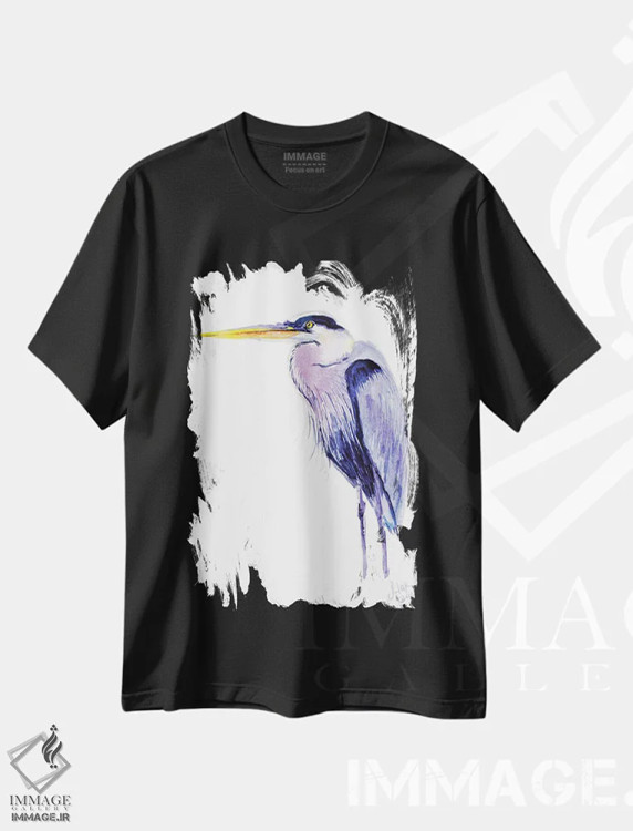 تیشرت مشکی طرح دار حواصیل آبی، دکور ساحلی اثر ناتالی مک | immage.ir