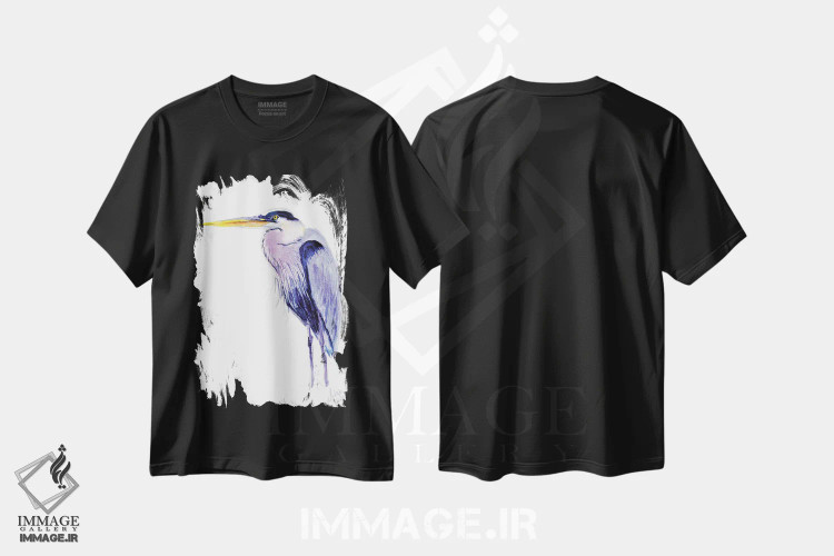تیشرت مشکی طرح دار حواصیل آبی، دکور ساحلی اثر ناتالی مک | immage.ir