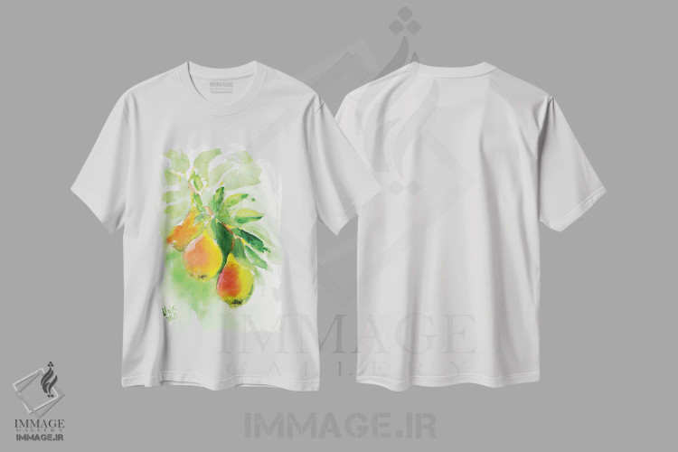 تیشرت سفید طرح دار گلابی ها، دکور معاصر اثر ناتالی مک | immage.ir