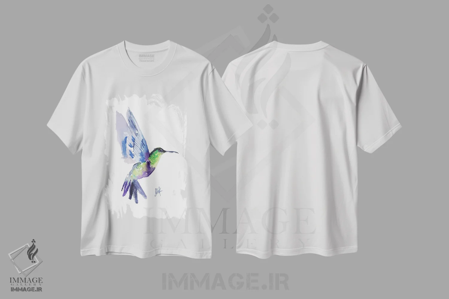 تیشرت سفید طرح دار مرغ مگس خوار ۲، هنر فاخر معاصر اثر ناتالی مک | immage.ir