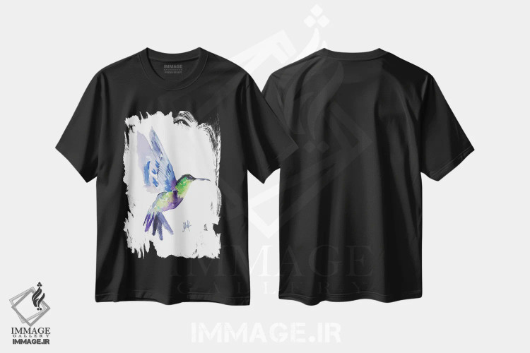 تیشرت مشکی طرح دار مرغ مگس خوار ۲، هنر فاخر معاصر اثر ناتالی مک | فروشگاه ایماژ
