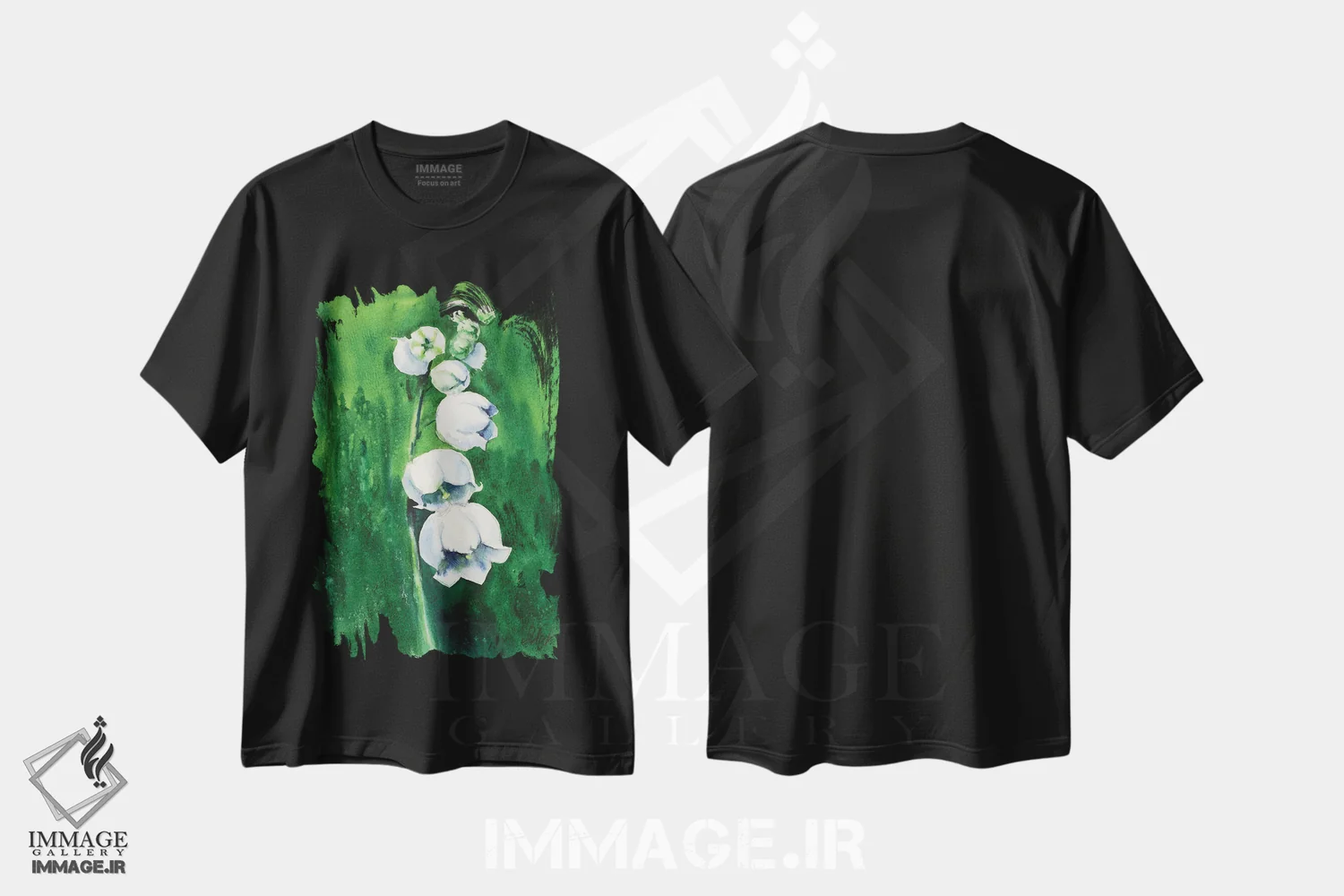 تیشرت مشکی طرح دار زنبق دره ۴، هنر فاخر معاصر اثر ناتالی مک | فروشگاه ایماژ