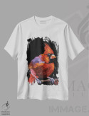 تیشرت سفید طرح دار مرغ قرمز کاردینال ۳، هنر فاخر معاصر اثر ناتالی مک | immage.ir