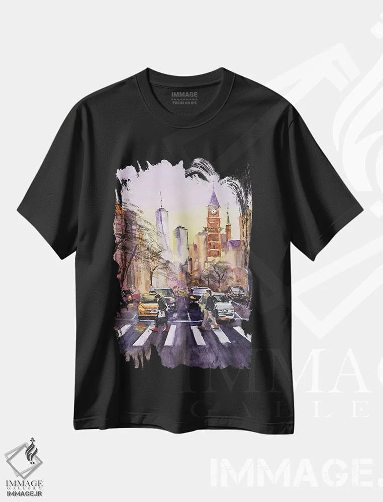 تیشرت مشکی طرح دار منهتن شهر نیویورک، دکور معاصر اثر ناتالی مک | فروشگاه ایماژ
