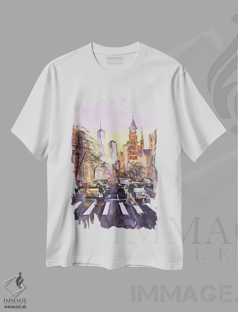 تیشرت سفید طرح دار منهتن شهر نیویورک، دکور معاصر اثر ناتالی مک | immage.ir