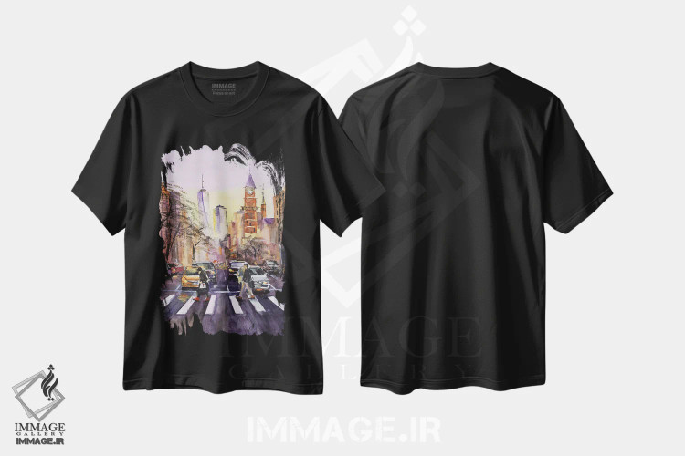تیشرت مشکی طرح دار منهتن شهر نیویورک، دکور معاصر اثر ناتالی مک | فروشگاه ایماژ