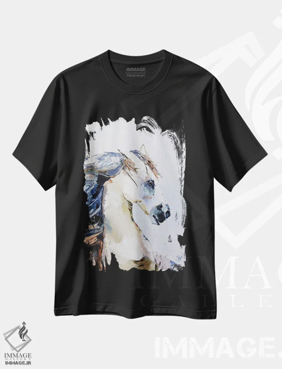 تیشرت مشکی طرح دار اسب سفید، مدیوم اثر ناتالی مک | immage.ir