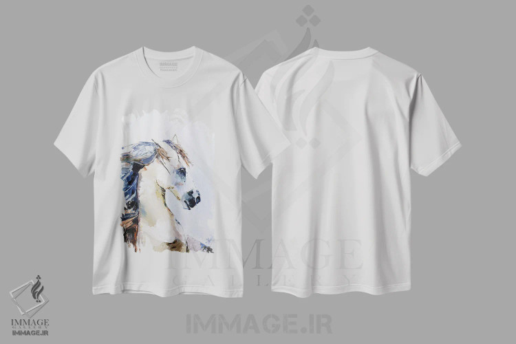 تیشرت سفید طرح دار اسب سفید، مدیوم اثر ناتالی مک | فروشگاه ایماژ