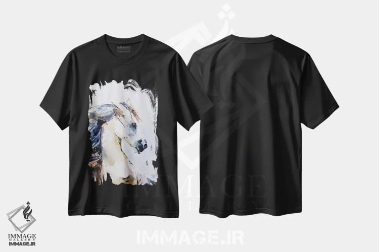 تیشرت مشکی طرح دار اسب سفید، مدیوم اثر ناتالی مک | immage.ir