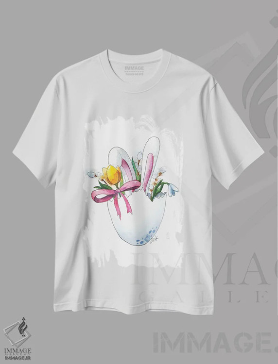 تیشرت سفید طرح دار خرگوش عید پاک در تخم مرغ، مدیوم اثر ناتالی مک | فروشگاه ایماژ
