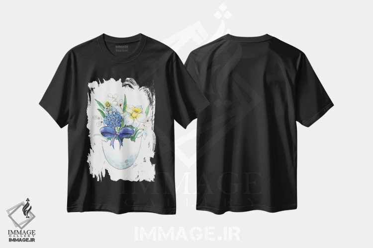 تیشرت مشکی طرح دار گل ها عید پاک در تخم مرغ، مدیوم اثر ناتالی مک | immage.ir