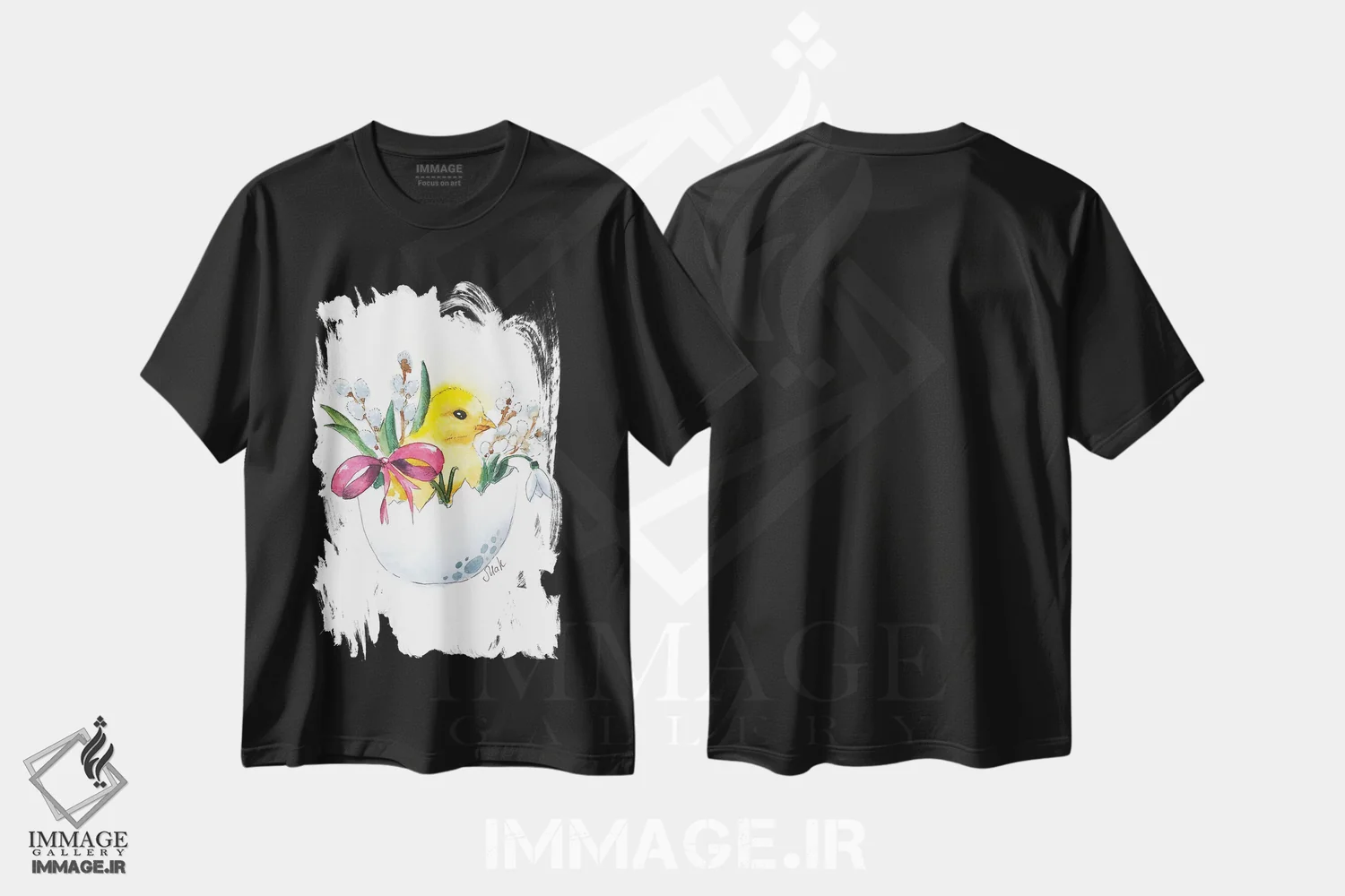 تیشرت مشکی طرح دار جوجه عید پاک در تخم مرغ، مدیوم اثر ناتالی مک | فروشگاه ایماژ