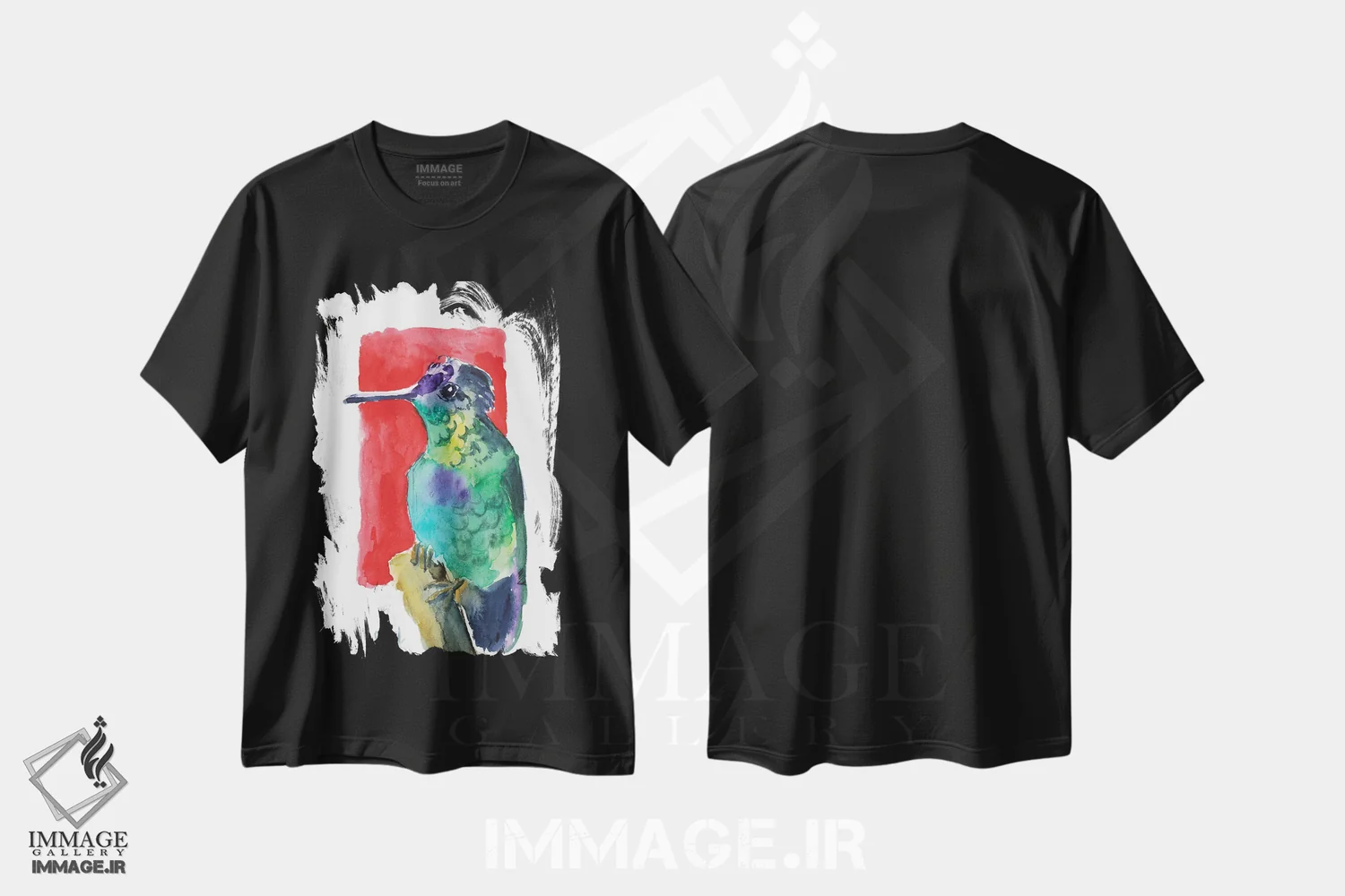 تیشرت مشکی طرح دار مرغ مگس خوار نقاشی چینی، دکور آسیایی اثر ناتالی مک | فروشگاه ایماژ