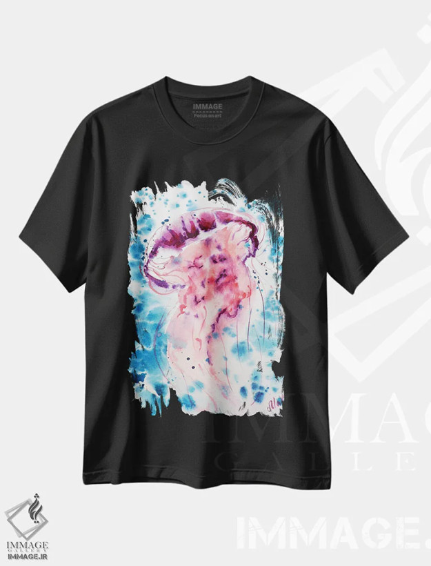 تیشرت مشکی طرح دار عروس دریایی، مدیوم اثر ناتالی مک | فروشگاه ایماژ