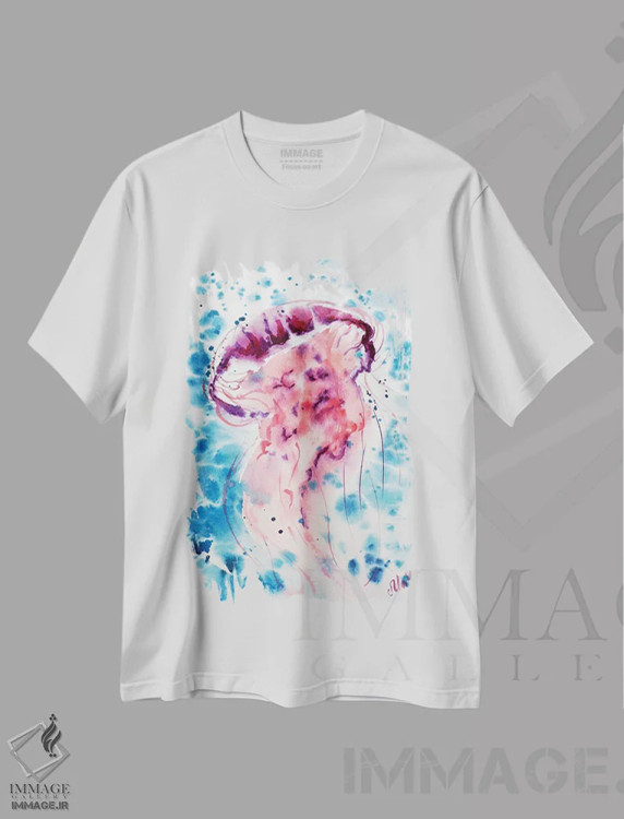 تیشرت سفید طرح دار عروس دریایی، مدیوم اثر ناتالی مک | immage.ir