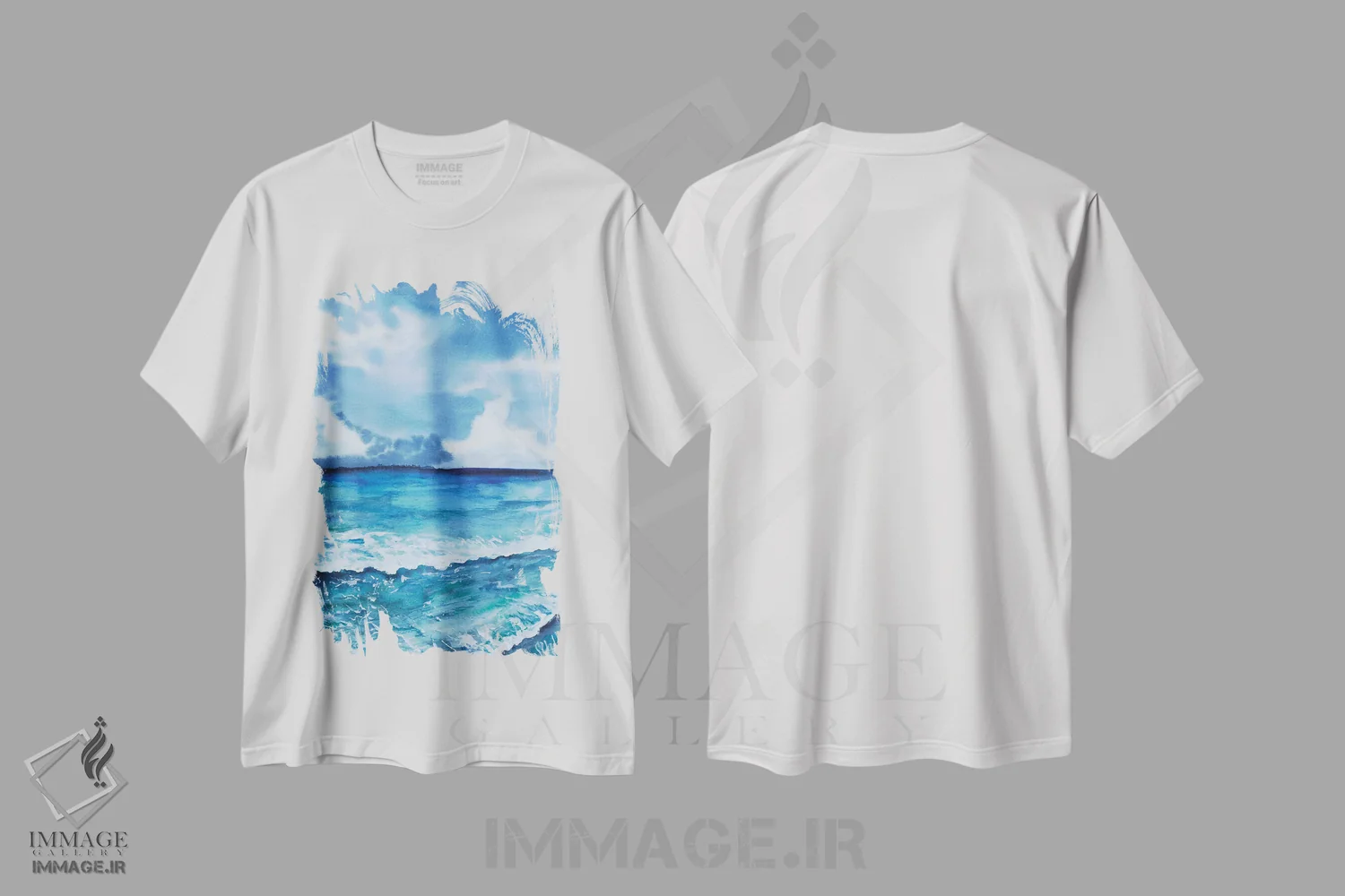 تیشرت سفید طرح دار نقاشی ساحل پورتوریکو، مدیوم اثر ناتالی مک | فروشگاه ایماژ