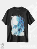 تیشرت مشکی طرح دار گل های انتزاعی آبی آبرنگ، آبستره اثر ناتالی مک | فروشگاه ایماژ