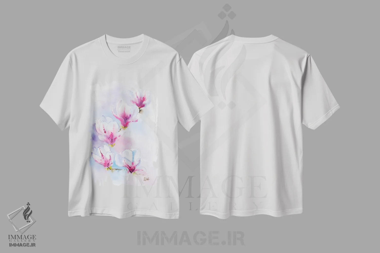 تیشرت سفید طرح دار گل ماگنولیا، مدیوم اثر ناتالی مک | فروشگاه ایماژ