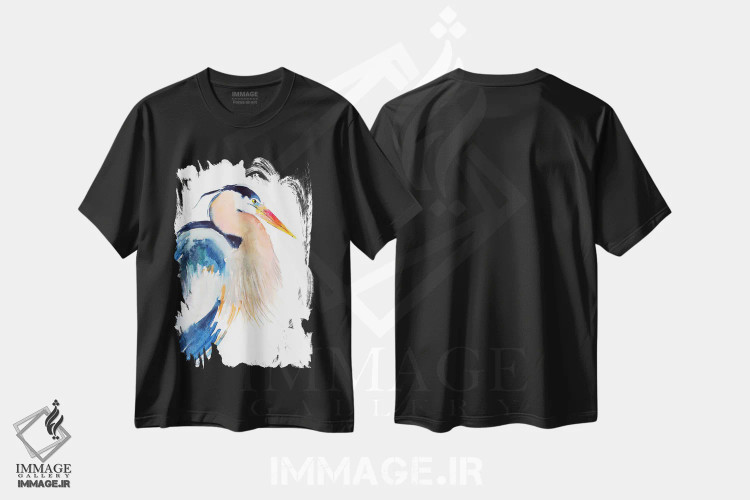 تیشرت مشکی طرح دار مرغ ماهیخوار آبی، مدیوم اثر ناتالی مک | فروشگاه ایماژ