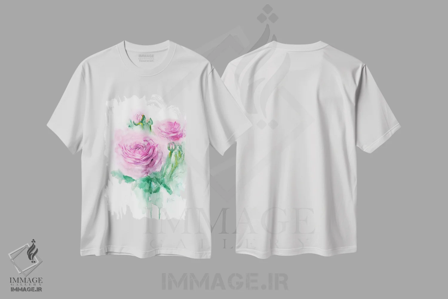 تیشرت سفید طرح دار نقاشی گل راننکولوس، مدیوم اثر ناتالی مک | immage.ir