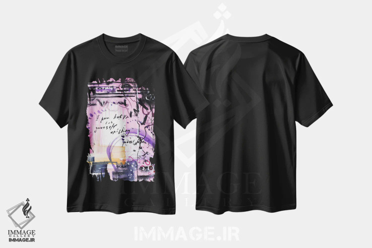 تیشرت مشکی طرح دار آبرنگ انتزاعی صورتی، آبستره اثر ناتالی مک | immage.ir