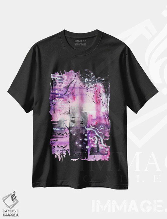 تیشرت مشکی طرح دار آبرنگ انتزاعی صورتی ۲، آبستره اثر ناتالی مک | immage.ir