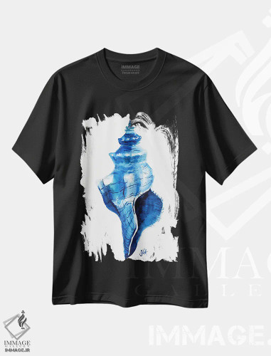 تیشرت مشکی طرح دار صدف دریایی، دکور ساحلی اثر ناتالی مک | فروشگاه ایماژ