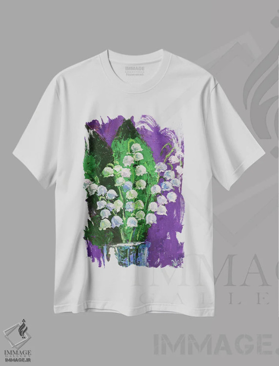 تیشرت سفید طرح دار زنبق دره، مدیوم اثر ناتالی مک | فروشگاه ایماژ