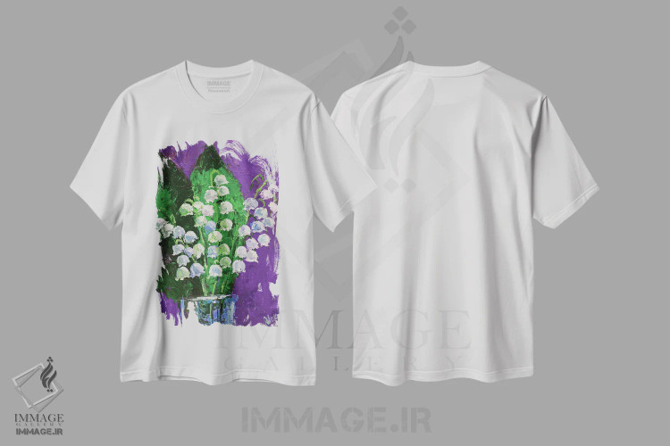 تیشرت سفید طرح دار زنبق دره، مدیوم اثر ناتالی مک | فروشگاه ایماژ