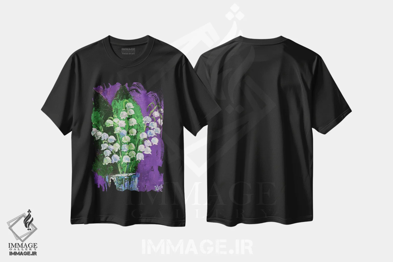 تیشرت مشکی طرح دار زنبق دره، مدیوم اثر ناتالی مک | immage.ir
