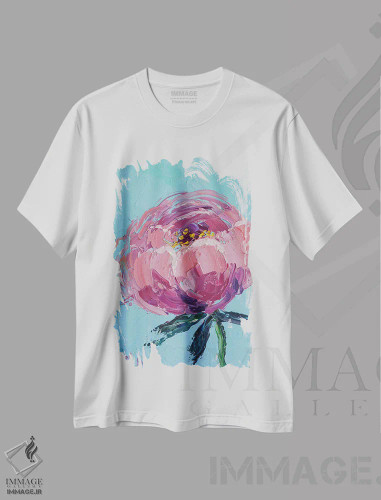 تیشرت سفید طرح دار پئونی، مدیوم اثر ناتالی مک | فروشگاه ایماژ