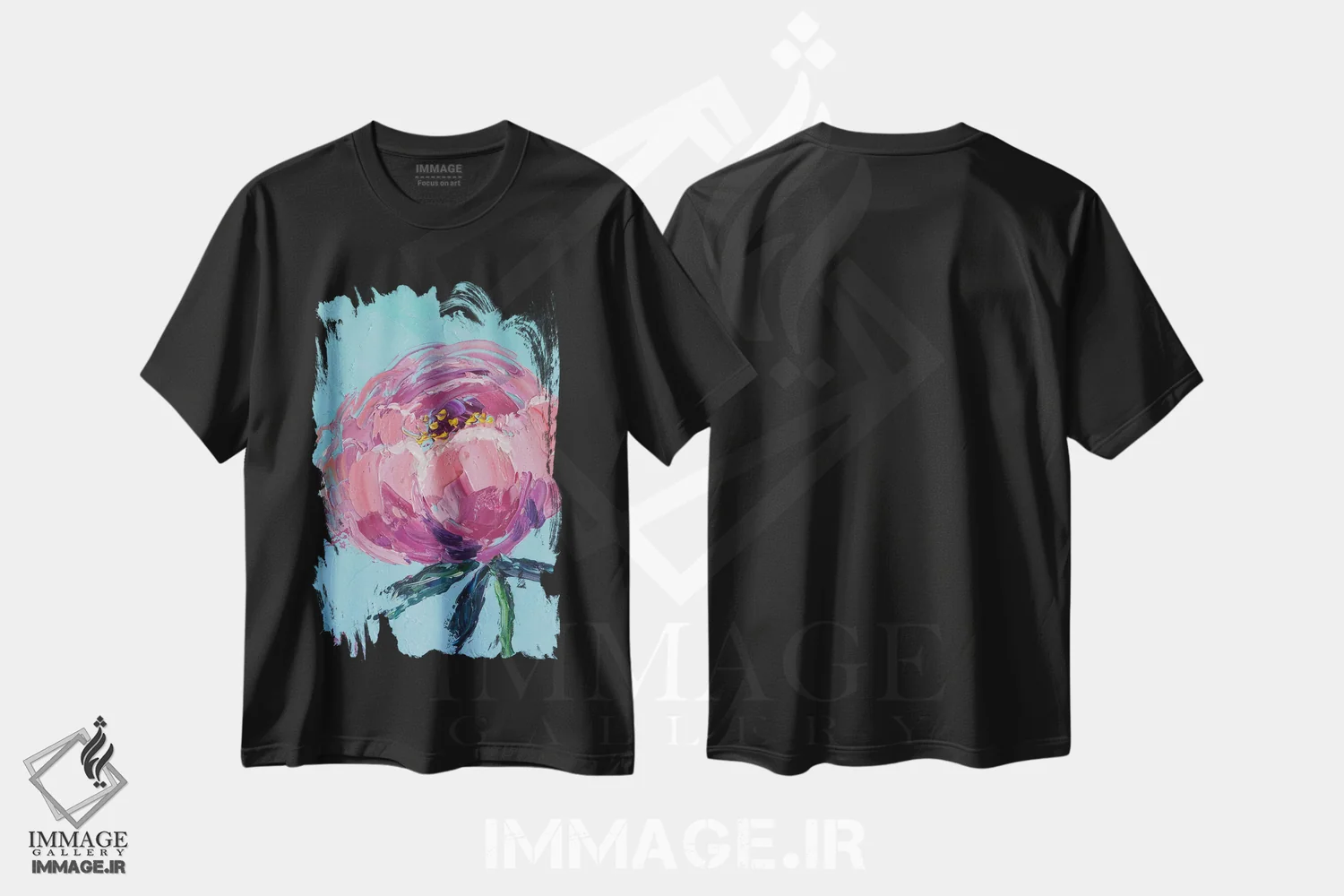تیشرت مشکی طرح دار پئونی، مدیوم اثر ناتالی مک | immage.ir