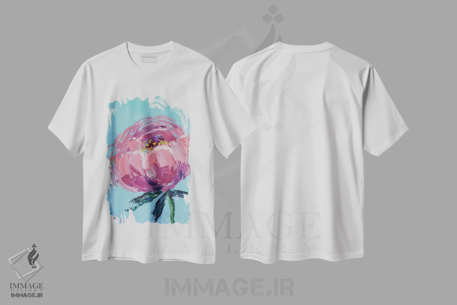تیشرت سفید طرح دار پئونی، مدیوم اثر ناتالی مک | فروشگاه ایماژ