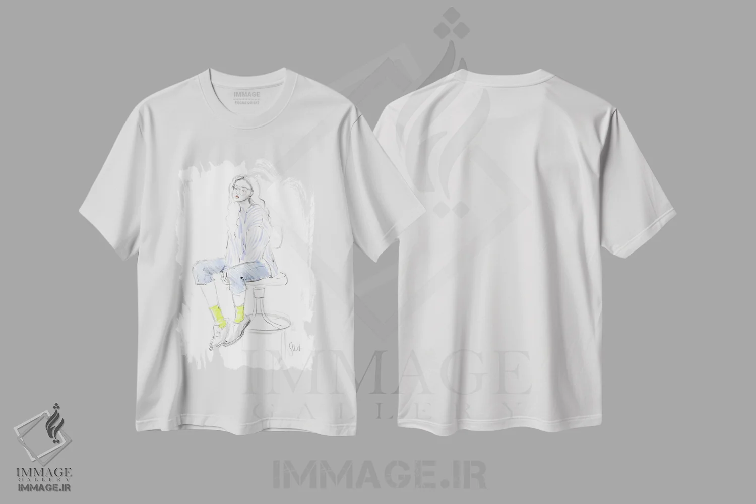 تیشرت سفید طرح دار طرح دخترانه، دست نقاشی و طراحی دستی اثر ناتالی مک | immage.ir