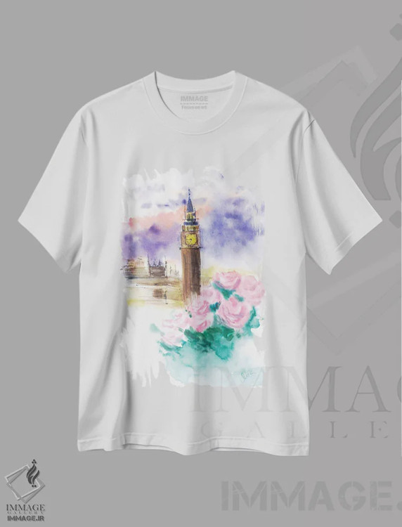 تیشرت سفید طرح دار بیگ بن لندن، مدیوم اثر ناتالی مک | فروشگاه ایماژ